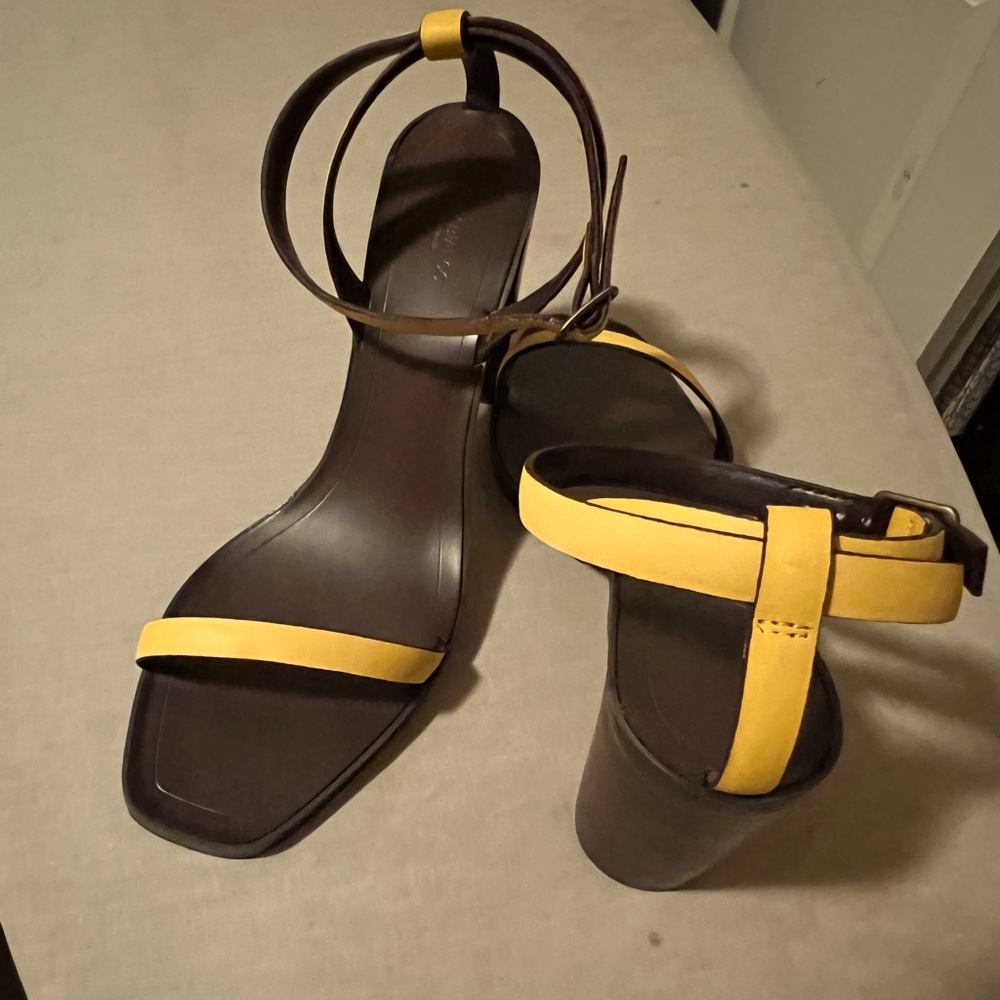 Tony Bianco block heel sandals in mustard color